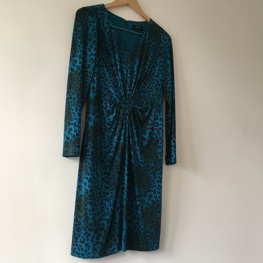 Tahari teal leopard dress